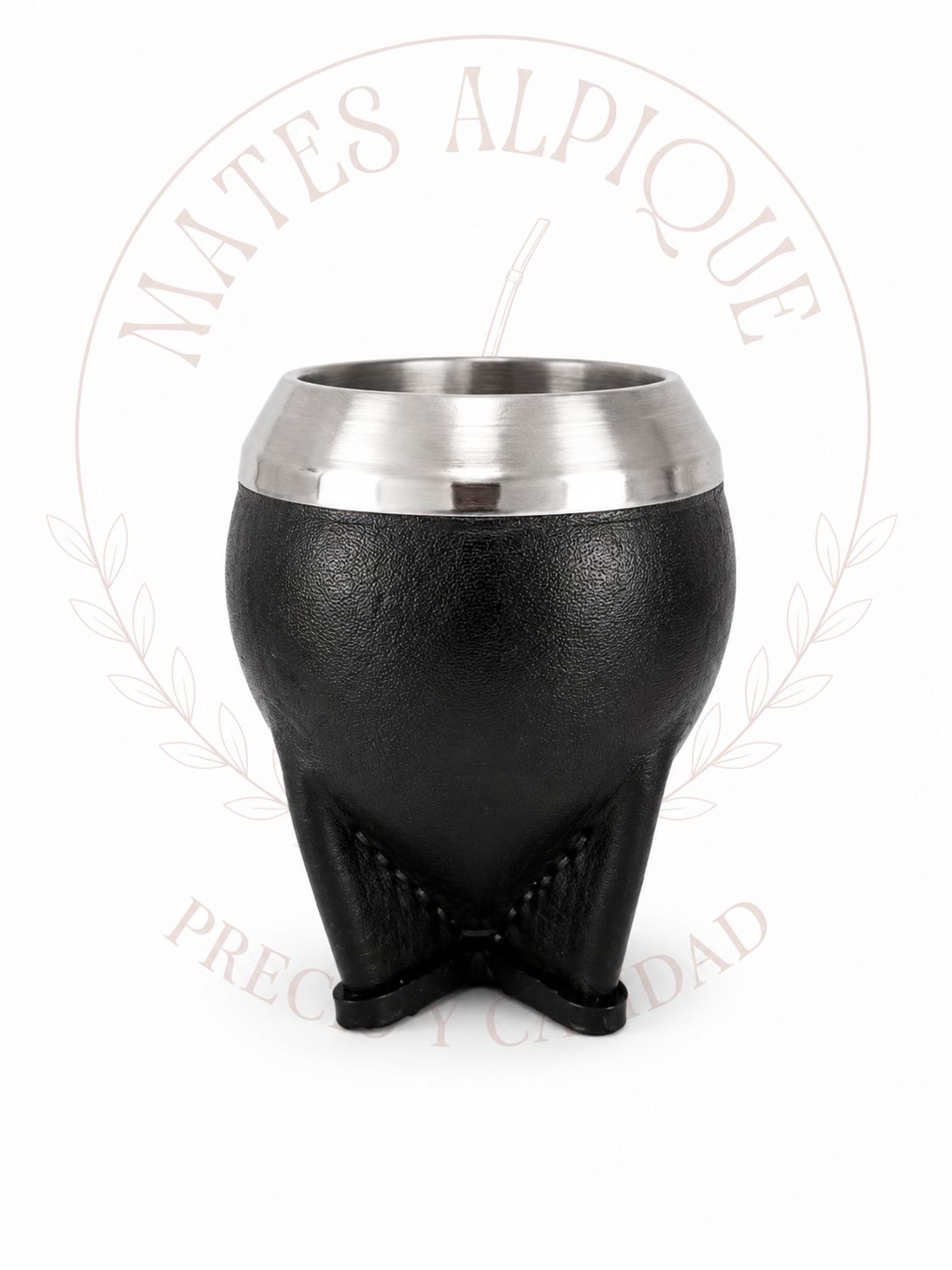 Mate Torpedo de Acero Negro con base de cuero